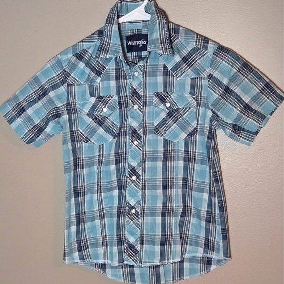 Boy's Y2K Wrangler Plaid Pearl Snap Short Sleeve, Size Medium - Picture 1 of 3
